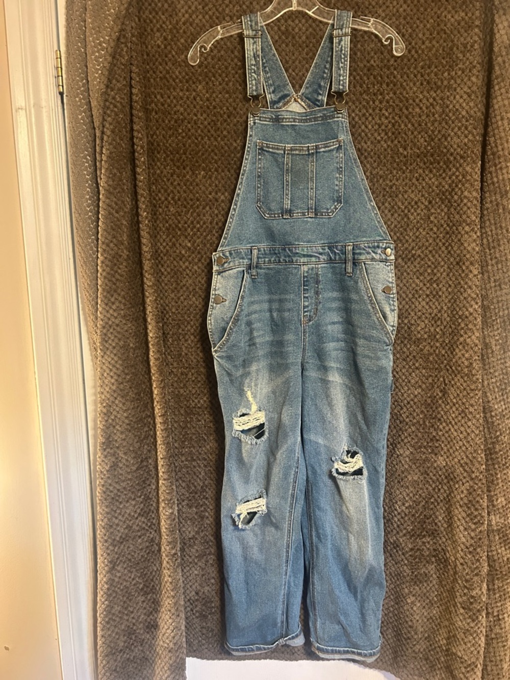Distressed Blue Denim Overalls
